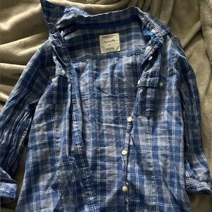 American Eagle Outfitters Blue Plaid Button-Down Shirt